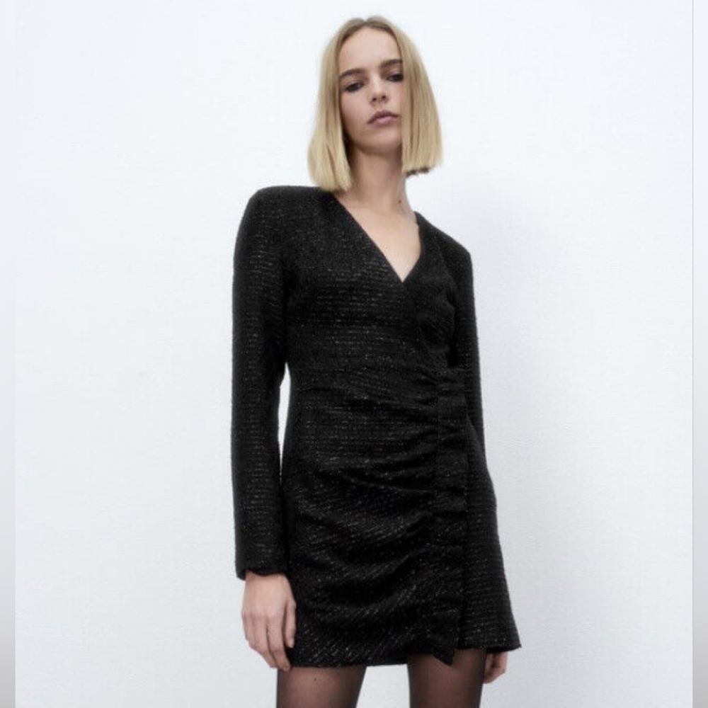 New Zara ruched ruffle dress